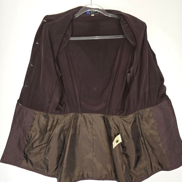 Vintage 1980's Claude Montana Blazer Blouse Brown Silk Raw Silk Button Front 8 - Picture 9 of 13
